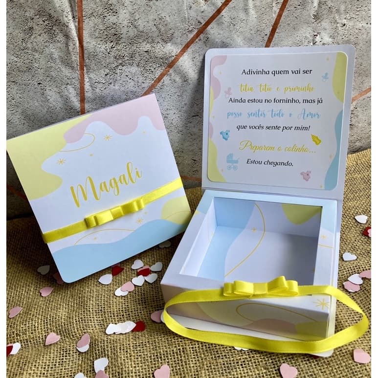 Caixa surpresa para anunciar a gravidez de forma criativa para o Papai, avós irmãos e toda a familia