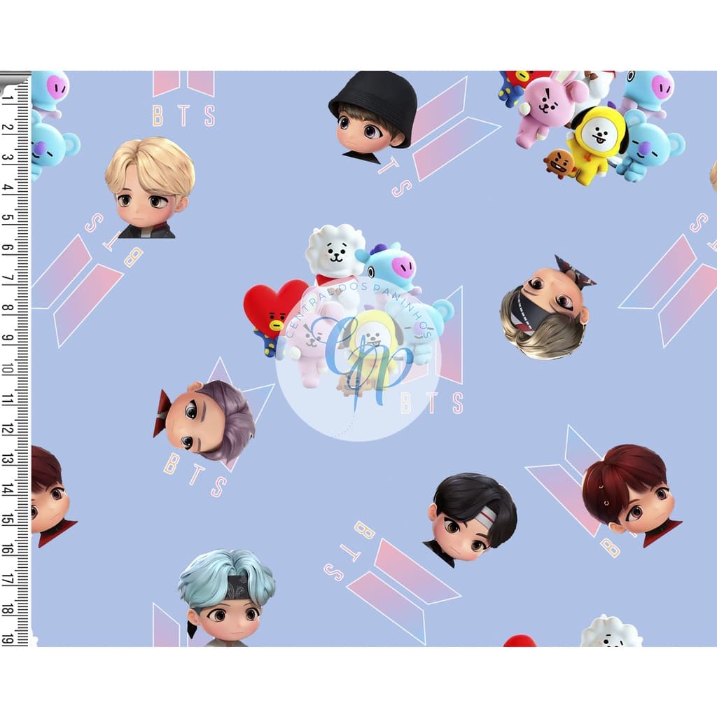 Tecido tricoline, microfibra ou gabardine - BTS - Funko - fundo azul - 0.50 cm