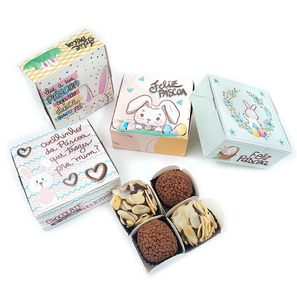 Caixas de Páscoa para 4 doces, bombom, trufas, ovinhos, bombom... 8,5x8,5x3,5cm