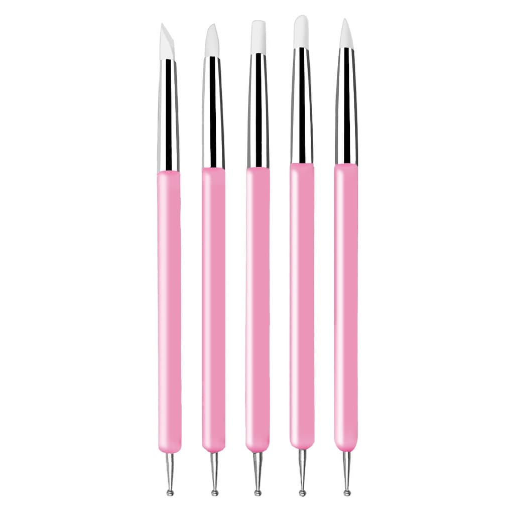 Kit 5 Peças Boleador E Esteca de Pincel Modelador Silicone Ideal P Biscuit/Clay/Argila PINK/BLUE