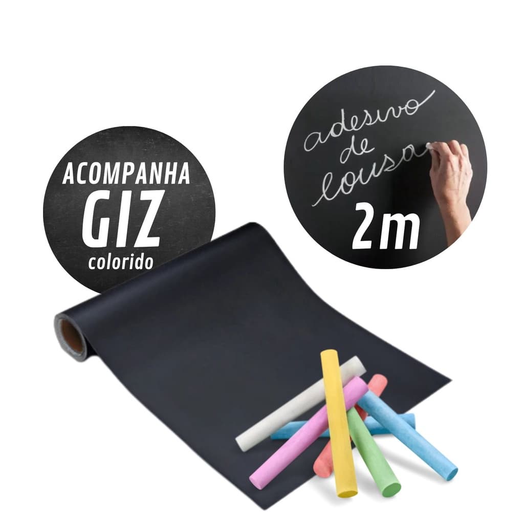 Adesivo PVC Lousa Quadro 45cm x 2m  Com Giz Colorido