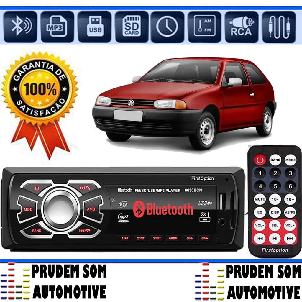 Aparelho Som de carro Mp3 Vw Gol Bola Bluetooth Usb Pen Drive First Option 6630BN