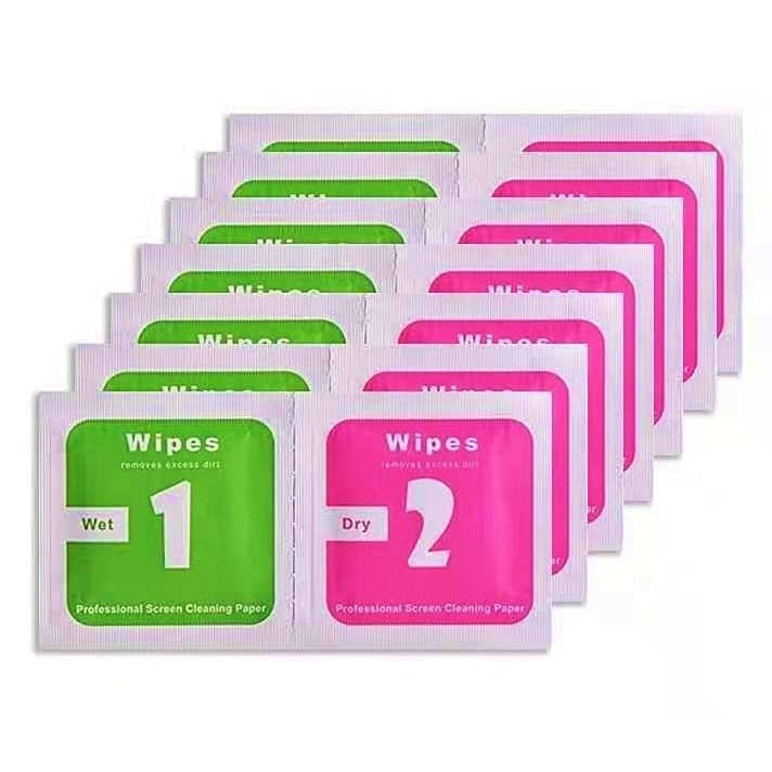Kit Com 50 Limpa Tela Pano Seco E Com Álcool 1 E 2 Pacote Manutenção Celular Limpeza De Tela Aplicar Película