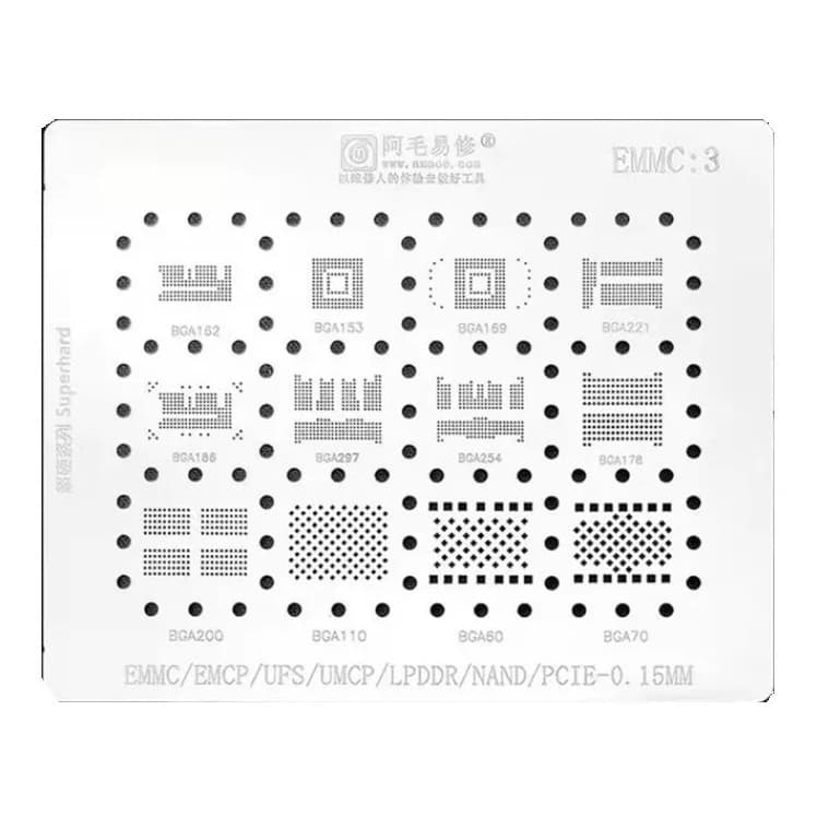 Stencil Bga Para Memoria Emmc/ Emcp/ Ufs/ Nand Emmc 3 0.15mm Amaoe Reballing Furos Quadrados, Ci - Circuito integrado