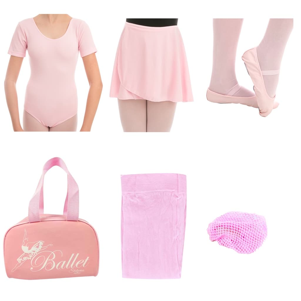 KIT BALLET MEIA MANGA BALE DANÇA UNIFORME - 6 PEÇAS C/ BOLSA