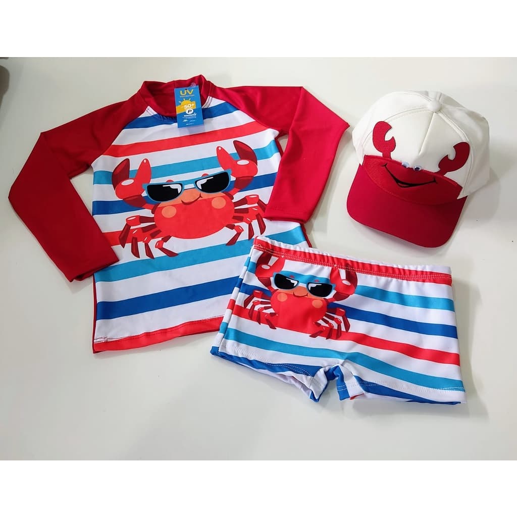Kit Sunga Infantil + Blusa com Proteção Solar Infantil UV50 + Boné kit Praia Infantil