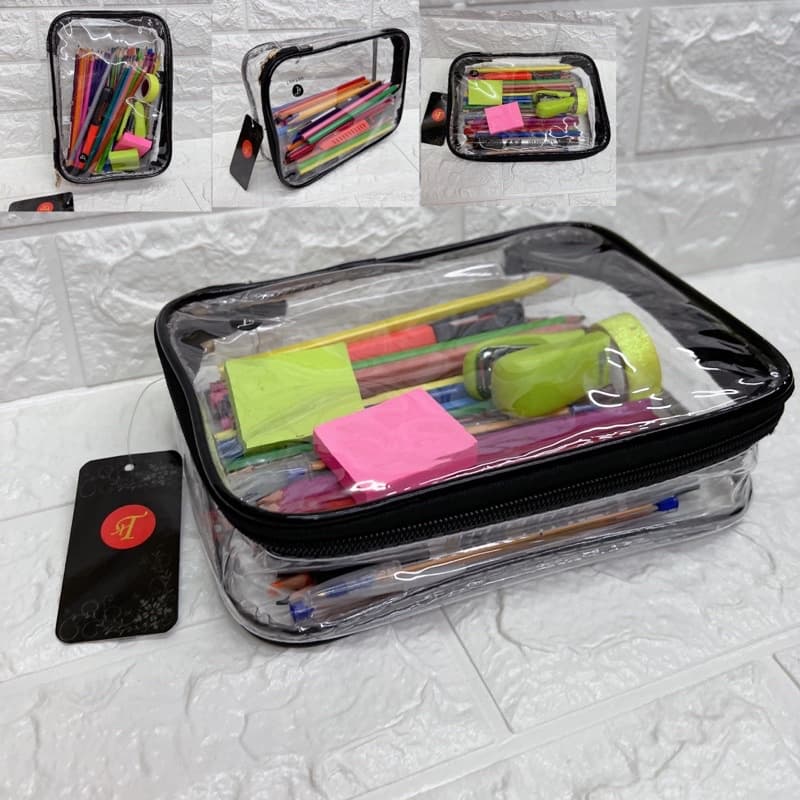 Estojo Box Transparente Grande Escolar Nécessaire Organizado 6656