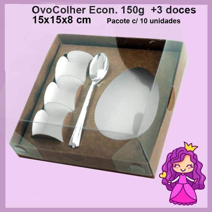 Embalagem para Ovo de Colher 150g + 3 doces em papel Kraft - 08x15x15cm -10 unids  *Acompanha 3 forminhas para os doces*