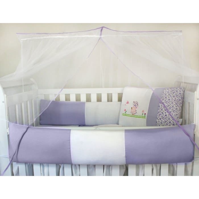 Kit Protetor de Berço Kids com Mosquiteiro Comum 7 peças Camponesa Lilás