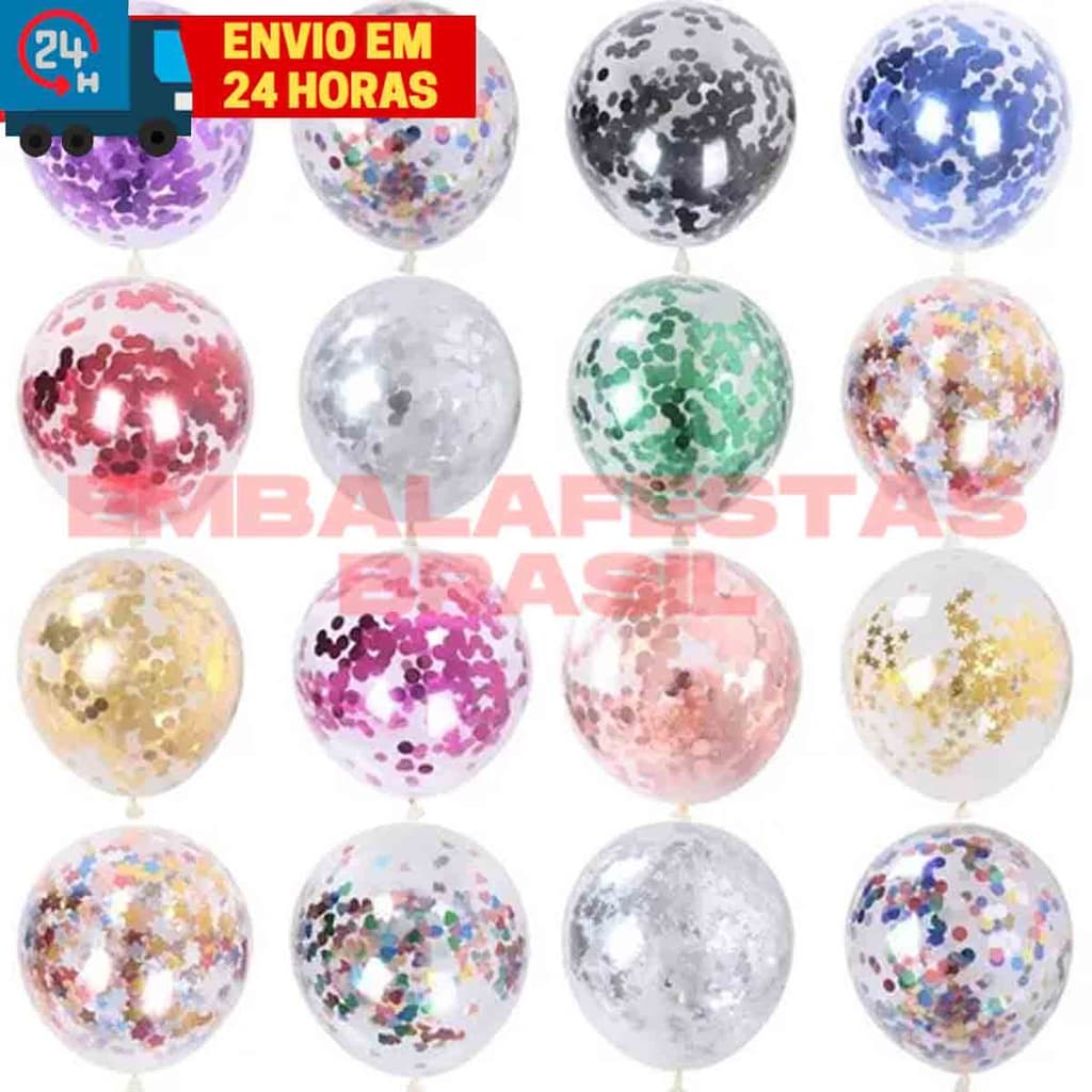 Kit Balão Cristal Transparente 5 ou 10 Unidades Com Confete 10 mm Várias Cores Festas E Decoração