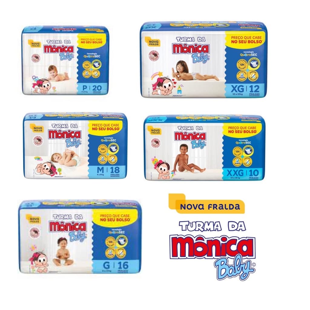 Fralda Descartável Infantil TURMA da MONICA BABY - P/M/G/XG/XXG