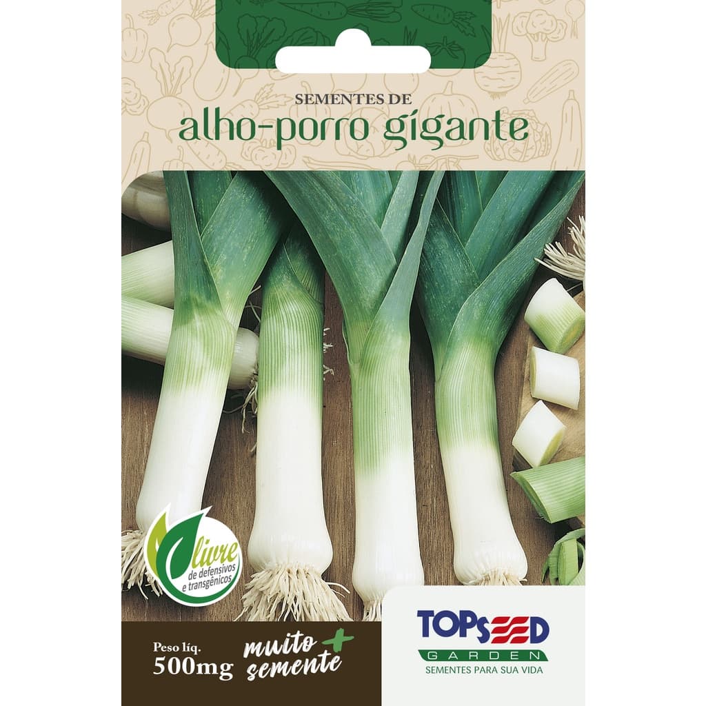 Sementes de Alho Porro Gigante Topseed 500mg Horta Saladas