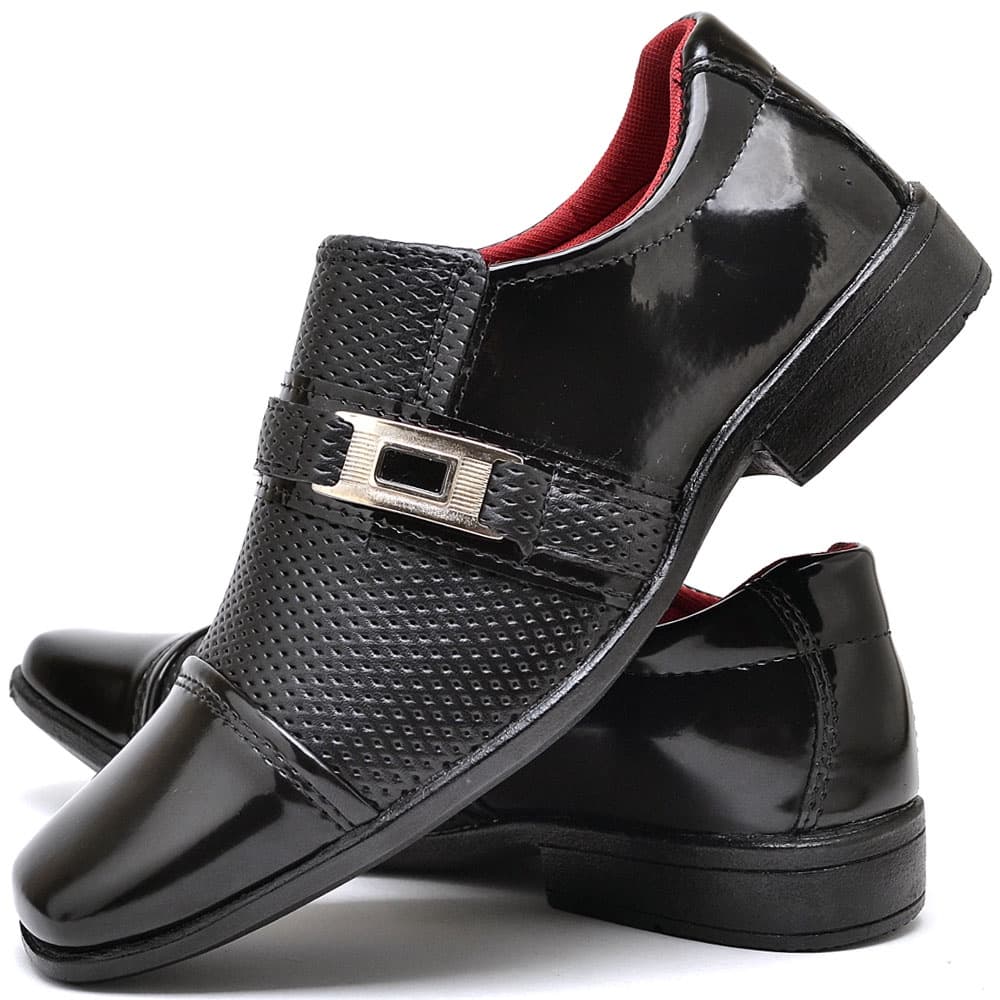 Sapato Social Infantil Masculino Preto de Verniz  Fácil de Calçar