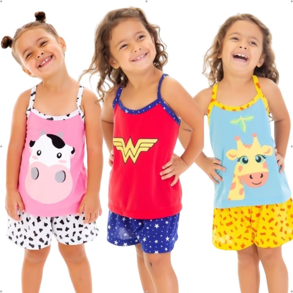 Short Doll Infantil Alça Fina Personagens Baby Doll Premium LN011