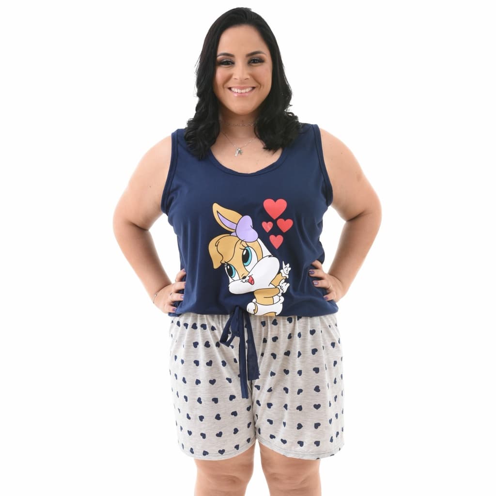 Baby Doll Plus Size Pijama Feminino Camiseta Cós Alto Personagens