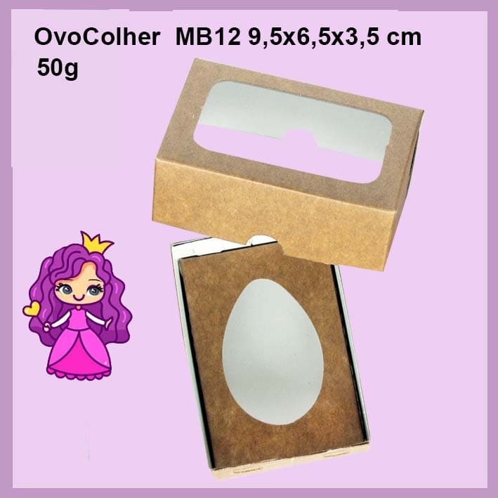 Embalagem MB12 com suporte para ovo 50g em papel Kraft/Branco - 3,5x6,5x9,5 cm - Pacote com 10 unidades