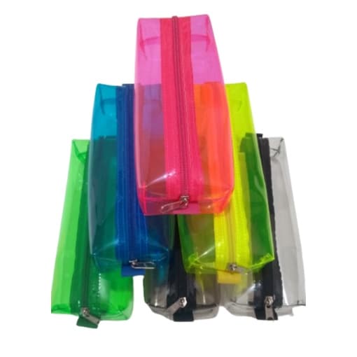 Estojo Escolar Organizador/ Plastico Cristal Colorido Transparente  Porta Lápis e Canetas 1REPARTIÇÃO