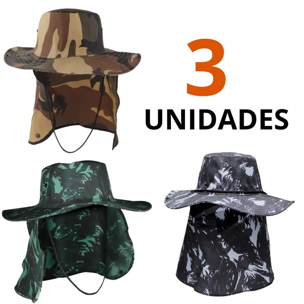 KIT C 3 OU 2 Chapéu Pescador Camping com Proteção Pescoço envio 24 horas