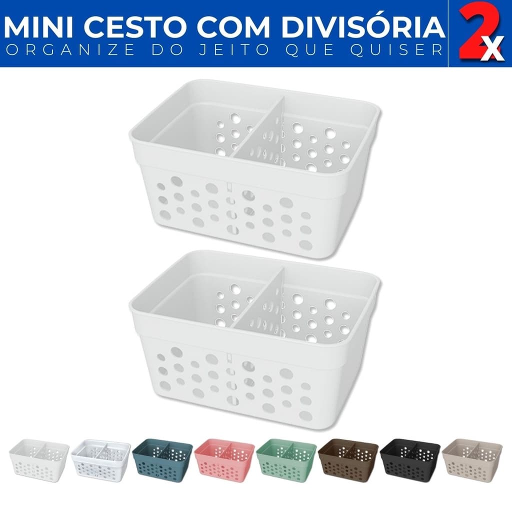 Kit c/ 2 Mini Cesto Organizador Trama Rattan com Divisória Removível Ideal p/ Guardar Canetas Lápis Borrachas Joias 11x8