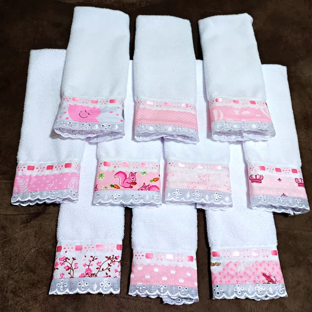Toalhinha para Bebê de Ombro com Laise 5 unidades Passeio Modelo LUXO 100% Algodão Estampadas