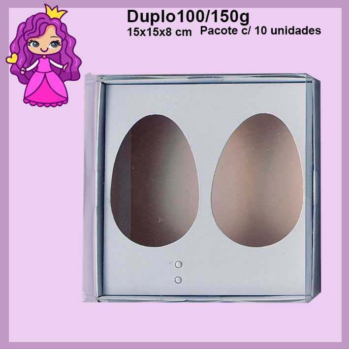 Embalagem para Ovo de Colher Duplo 100g Linha Econômica em papel Kraft e Branco - 08x15x15cm - Pcte com 10 unids