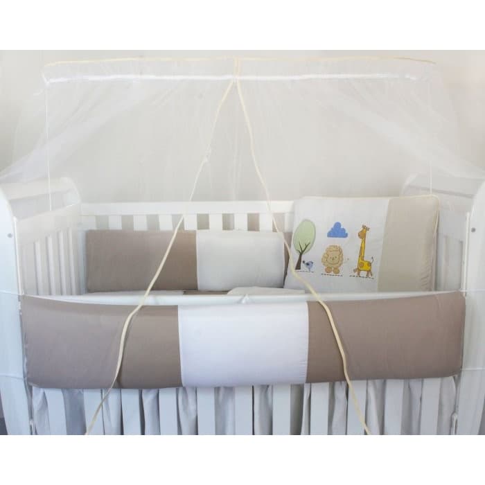 Kit Protetor de Berço Kids com Mosquiteiro Comum 7 peças Safari Cáqui