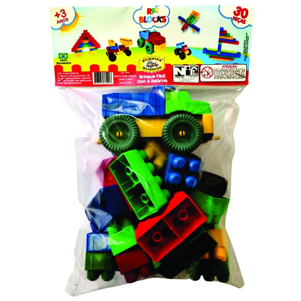 BLOCOS DE MONTAR 30 PEÇAS COM CAMINHÃOZINHO REIBLOCKS