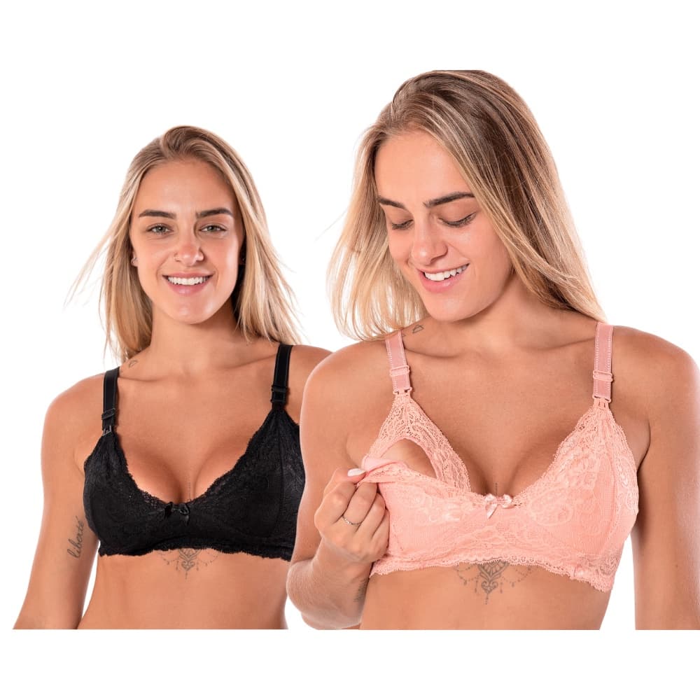 KIT 2 Sutiã de Amamentação Renda Reforçado Gestante Pós Parto