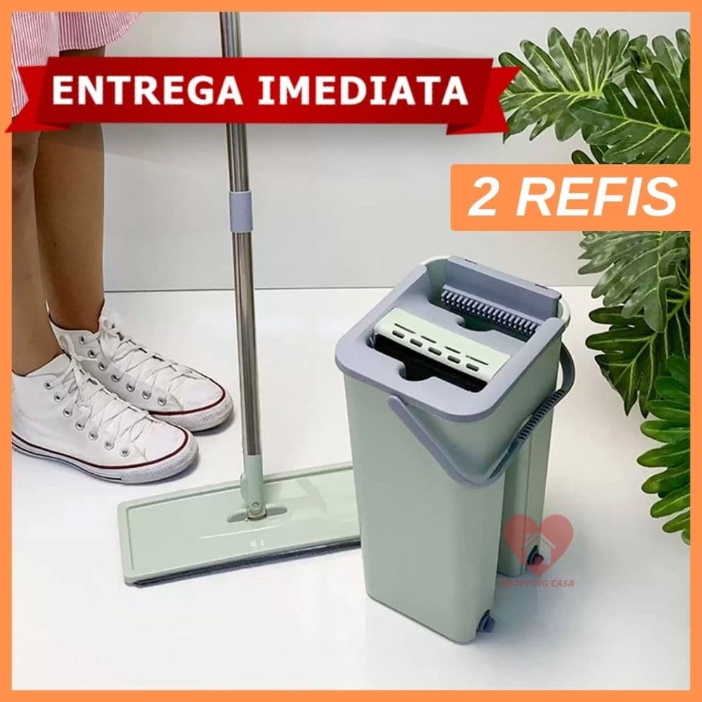 Mop Flat Com 2 Refis Com Cabo Extensivel Inox Com Balde 6 litros