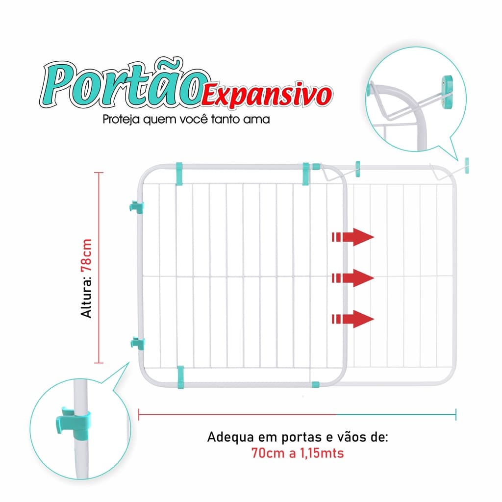 Portão Expansivo Grade Proteção Criança Pet Cachorro ( 70cm a 115cm) ( BRANCO )