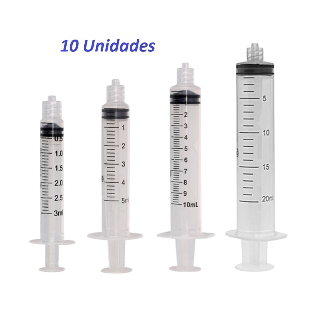10 Seringas de 3/5/10/20 ml Bico Slip (Liso) ou Lock (Rosca)