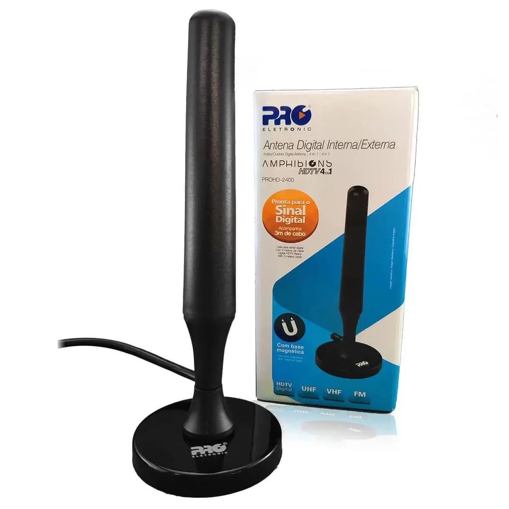 Antena Digital Interna / Externa OMNI HDTV/UHF/VHF/FM - PRO ELETRONIC - PROHD-2400