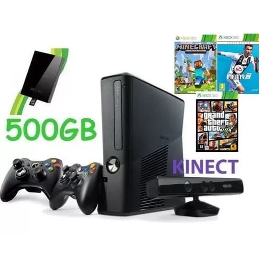 Xbox 360 Slim Original + Hd 320gb + Kinect + 2 Controles Vários Jogos Garantia