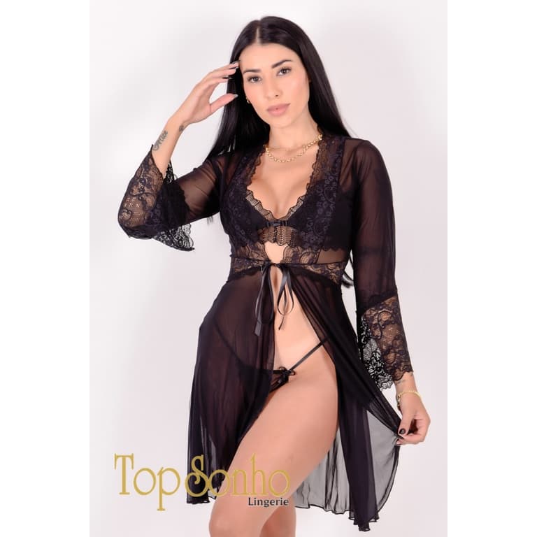 Robe sexy - Roupão Feminino -Hobe de Lingerie - Pijama de Núpcias - Transparente