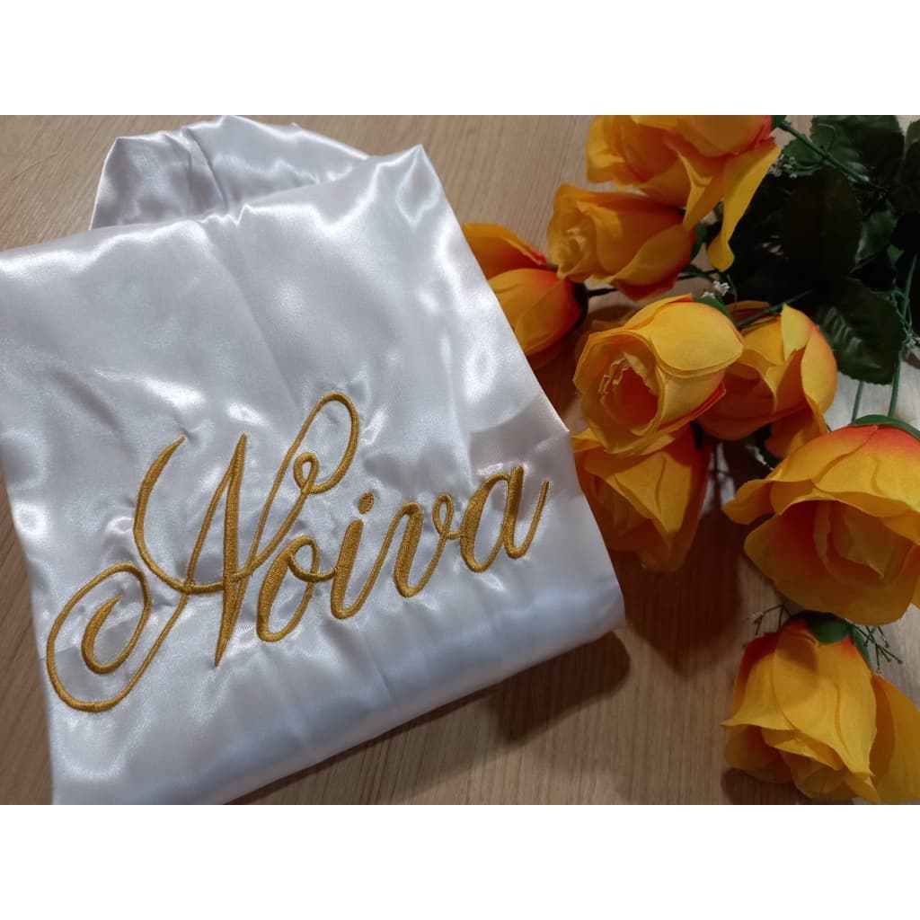 Robe bordado noiva cetim manga curta