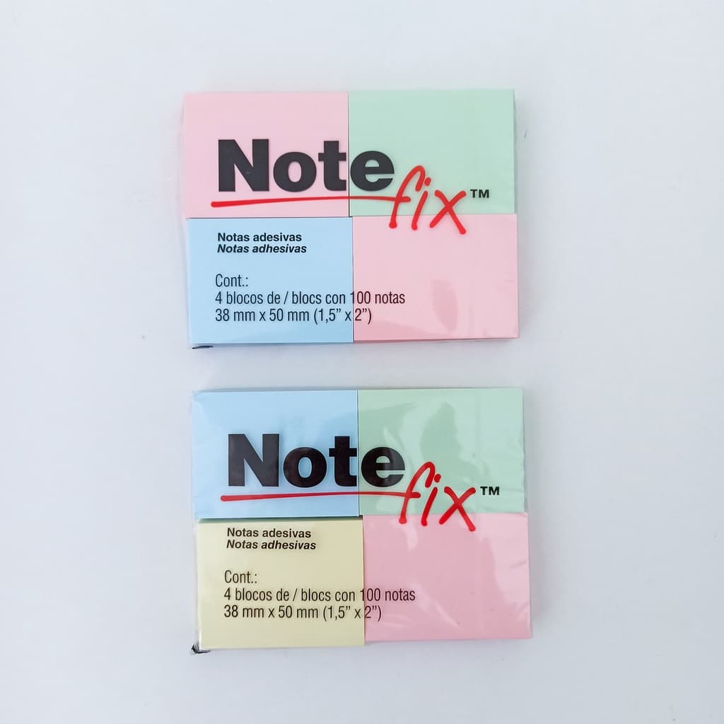 Bloco Adesivo 4 Cores Tom Pastel 38 x 50 mm 100 Folhas - Note Fix | Material Escolar | Papelaria