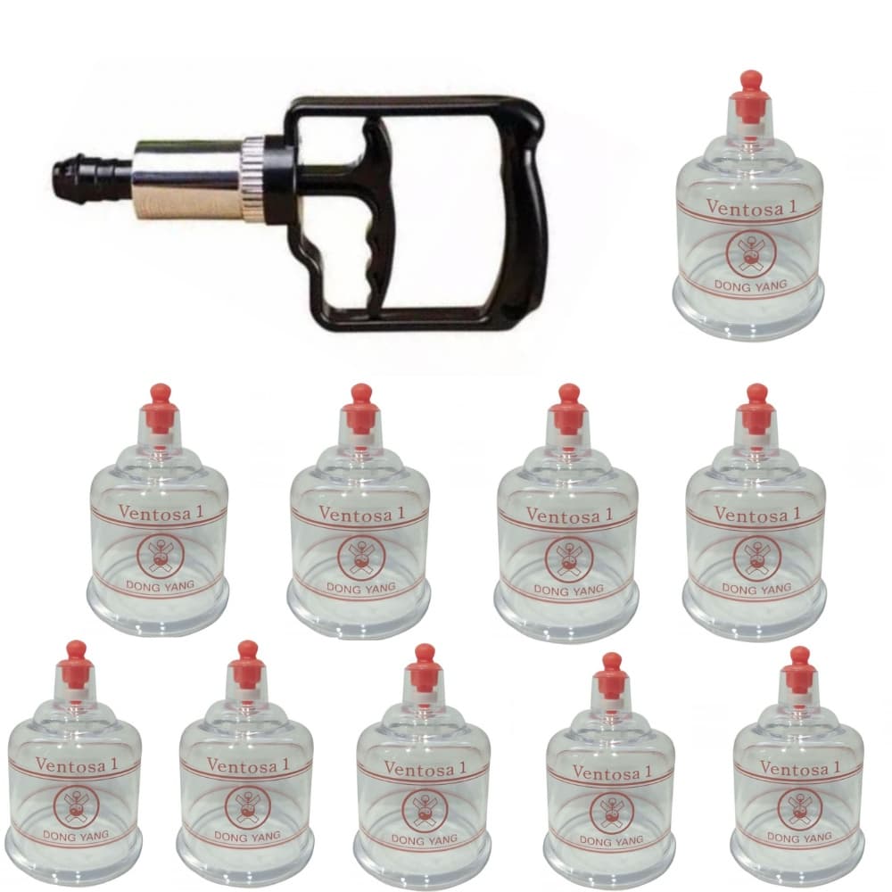 Kit Ventosas Dong Yang 10 Copos Acrílico + Aplicador - Ventosaterapia