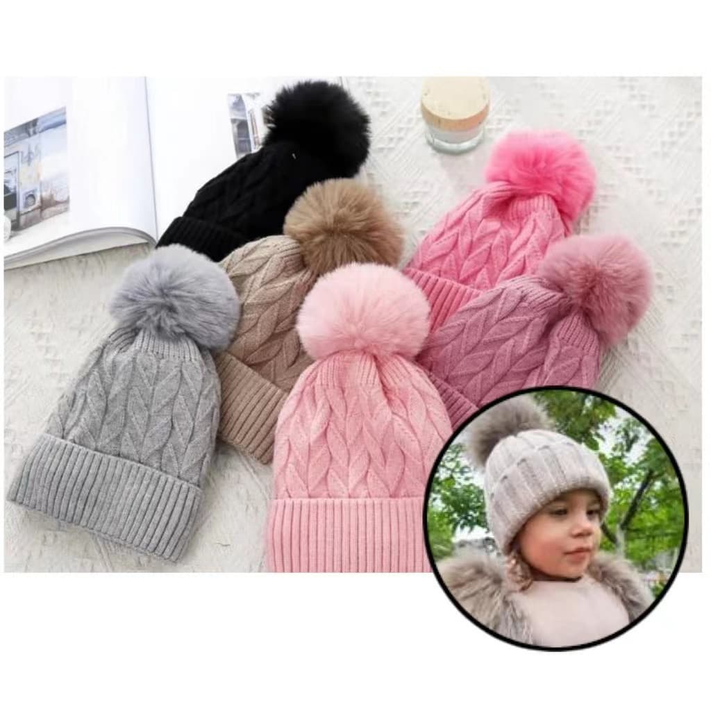 Gorro/ Touca Infantil Com 1 Pompom Lisa Forrada Por Dentro Para o Inverno Menino e Menina Moda Novo 2024 Toca de Frio