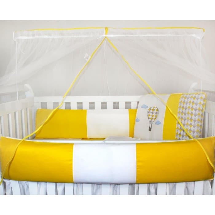 Kit Protetor de Berço Kids com Mosquiteiro Comum 7 peças Balão Amarelo