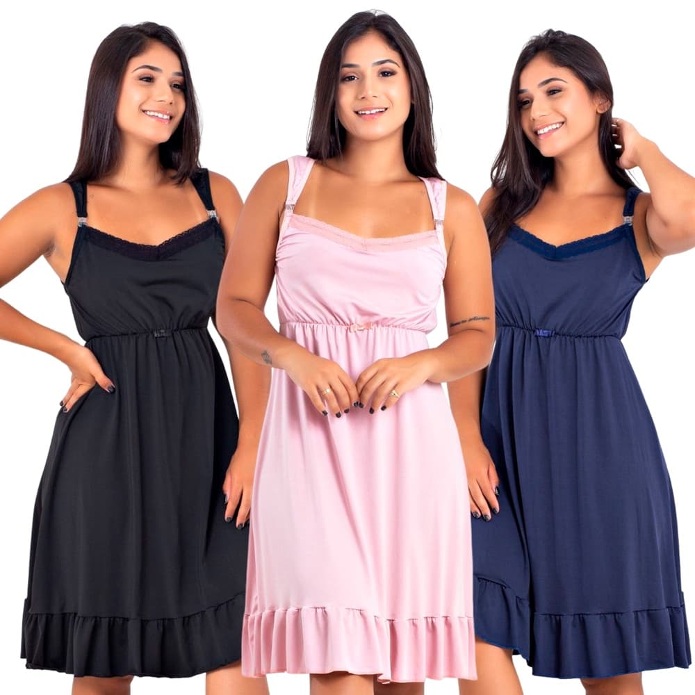 Kit com 3 Camisolas de Amamentação Fecho Click Linha Gestante | 184