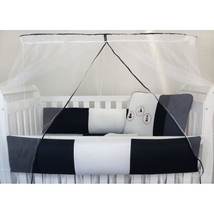 Kit Protetor de Berço Kids com Mosquiteiro Comum 7 peças Farol Marinho