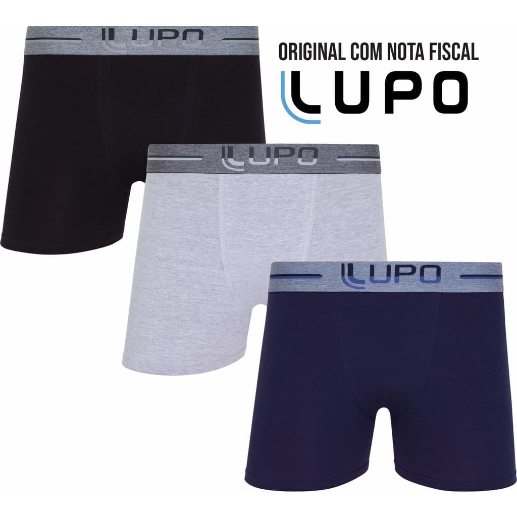 Cuecas Lupo Kit 3 peças boxer algodão 784 elástico largo