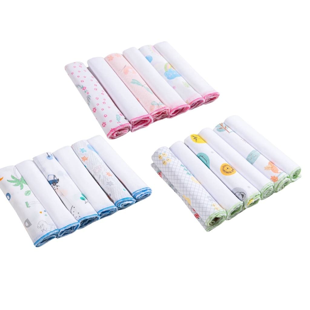 Pano de Boca Babete Fraldinha 100% Algodão Menina Menino Neutro C/ 6 unidades sortidas