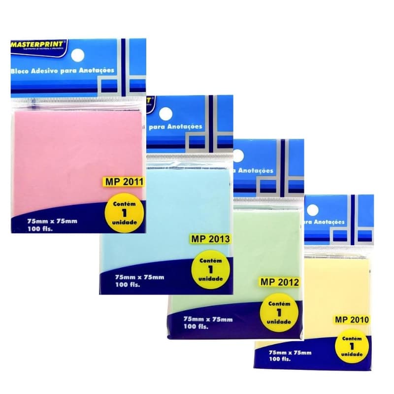 Bloco Adesivo com 100 Folhas Para Recado e Anotações 7,5cmx7,5cm MasterPrint