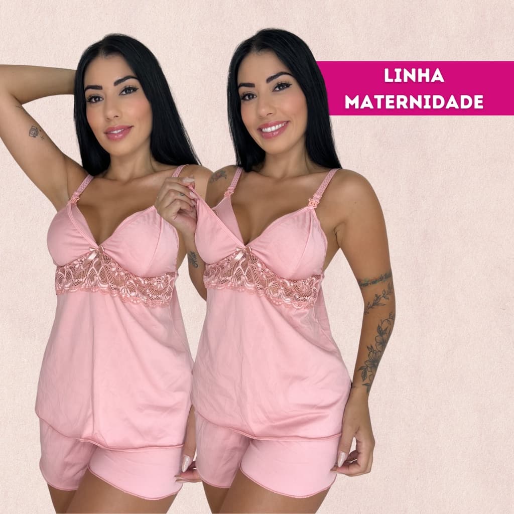 Short Doll Amamentação com Renda Confortável Maternidade Gestante Pijama Roupa de Dormir BeLIT Linha Noite - 1702