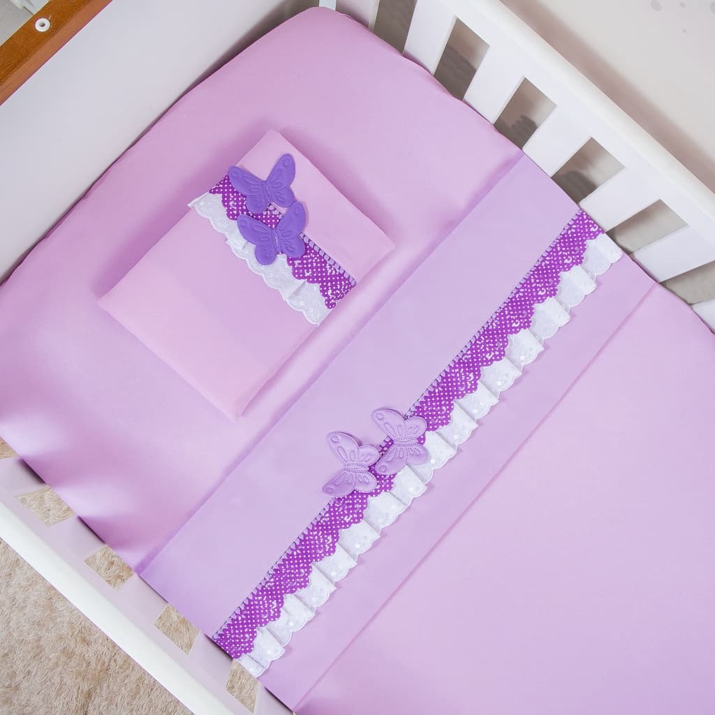 Jogo Lençol MINI BERÇO Bebê 3 Peças Percal 400 fios Barrado Estampado e Decorado