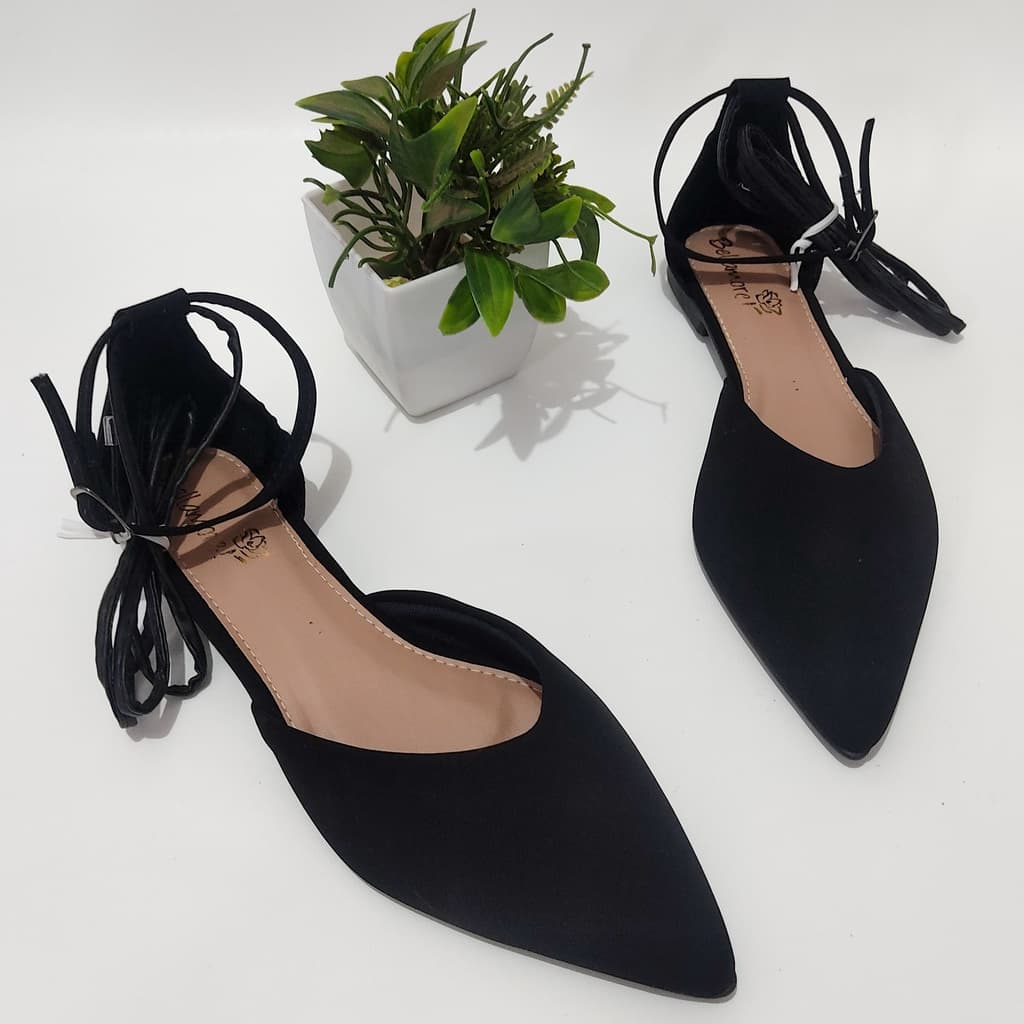 Sapatilha Bico Fino Feminina 2 em 1 Confortável com Fivela e Amarrar