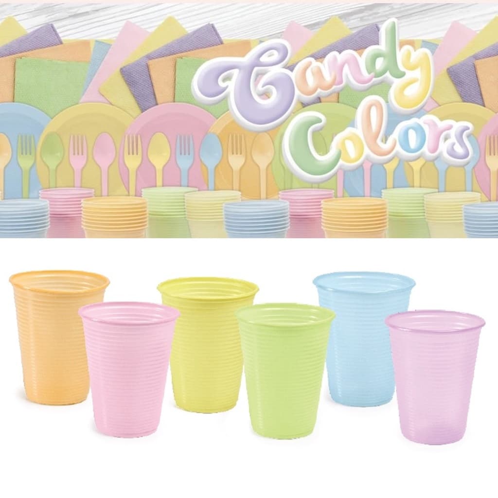 50 Unid Copo Descartavel Plastico Candy Color Pastel 200 Ml Festa