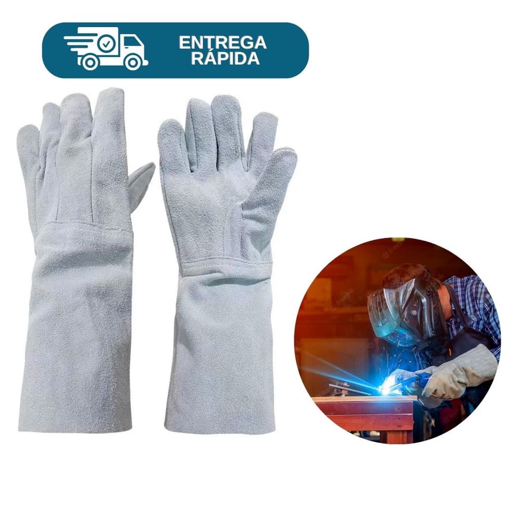 Luva Couro Raspa Cano Longo 20 Soldador Lixadeira EPI 1ª Linha Ca 53059