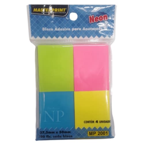 Bloco Adesivo Para Anotações 400 Folhas 4 Cores Neon Masterprint